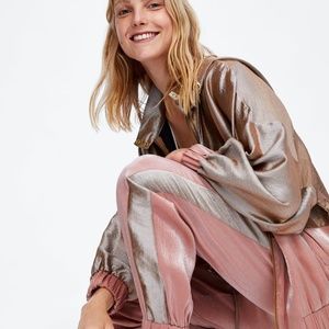 Zara Pink Metallic Satin Jogging Pants Size M